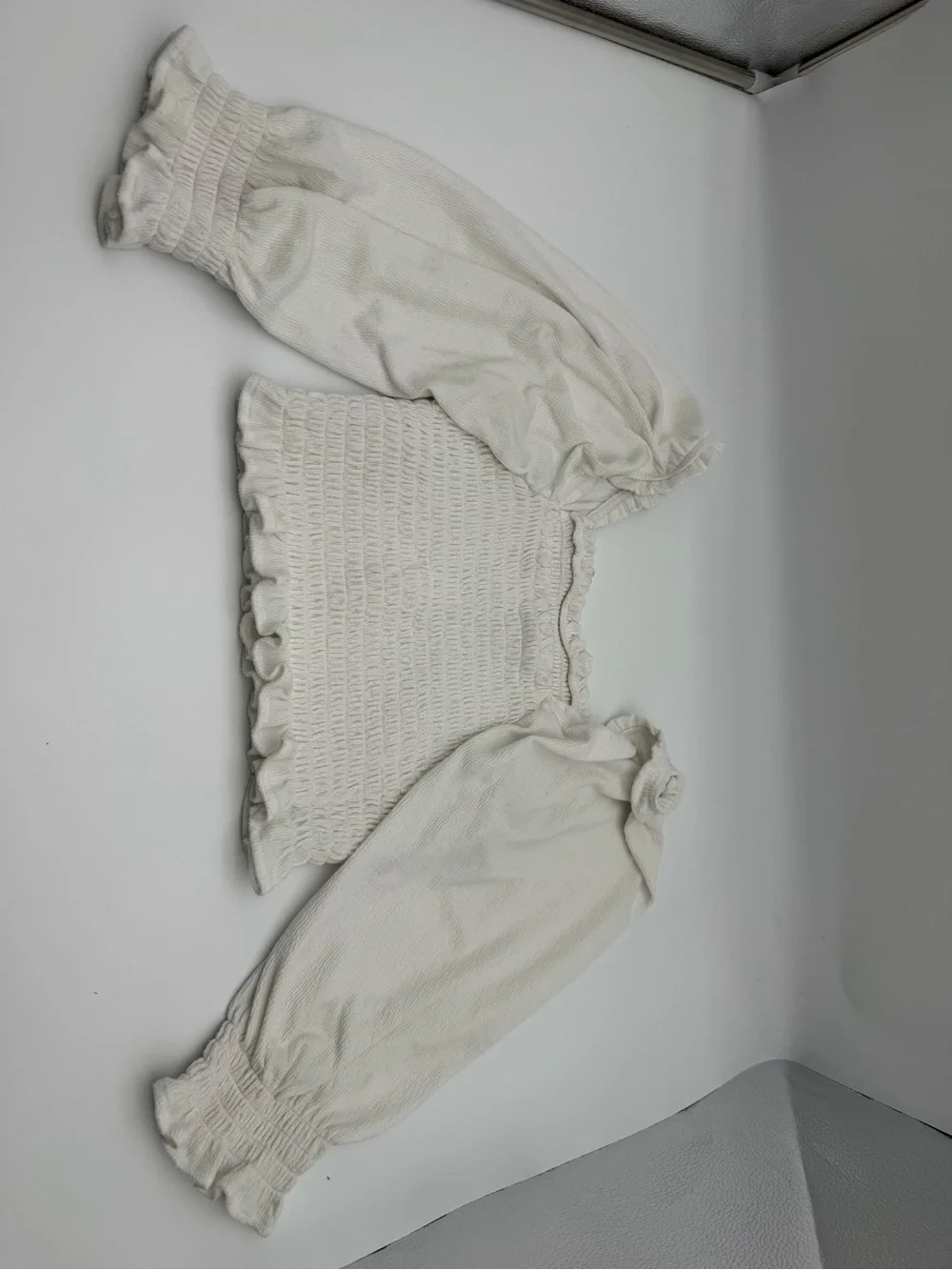 Free People White Smocked Puff Sleeve Crop Top
